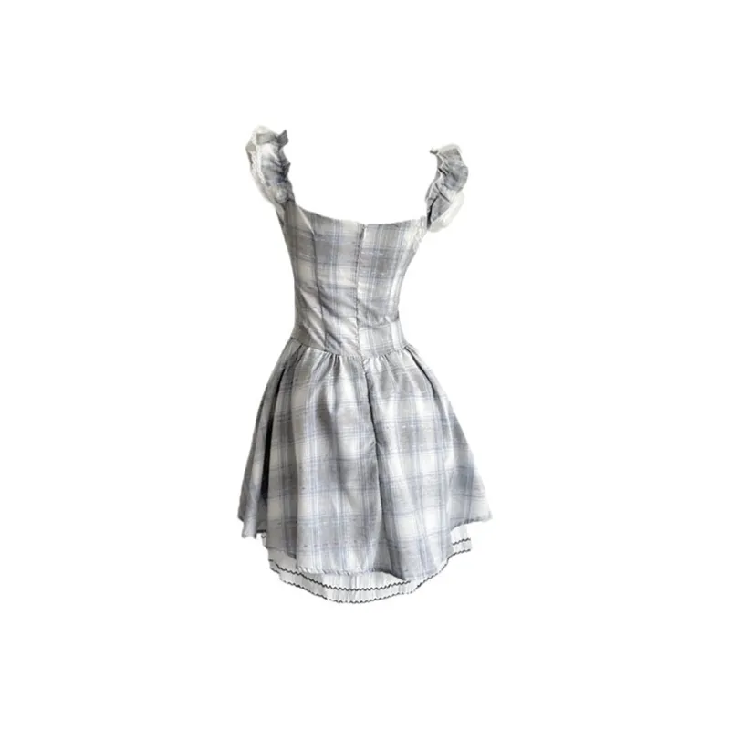 MO VOICE Slip Dresses Women's Gray Plaid Skirt-1