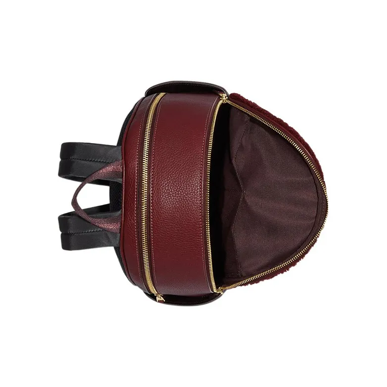 COACH Court Shearling With Refined Pebbled Leather Backpack Large Size Women's Cherry Red-2