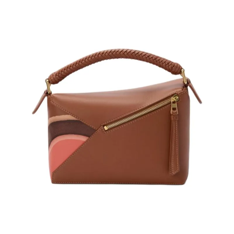 LOEWE Puzzle Calfskin Shoulder Bag, Crossbody Bag, Handbag Trumpets Women's Brown & Parrot Pink-5