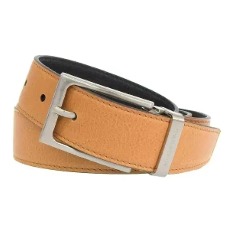 On Letter Design Leather Belts Unisex Orange Yellow Width 3CM-1