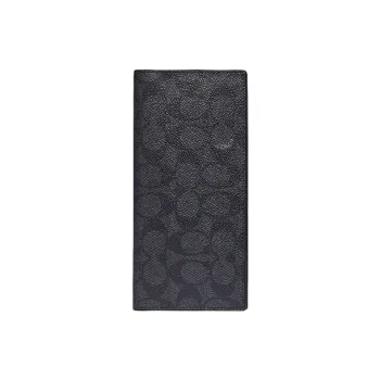 COACH Breast Pocket Canvas With Leather Clutches Wallets Men's Black Gray Color