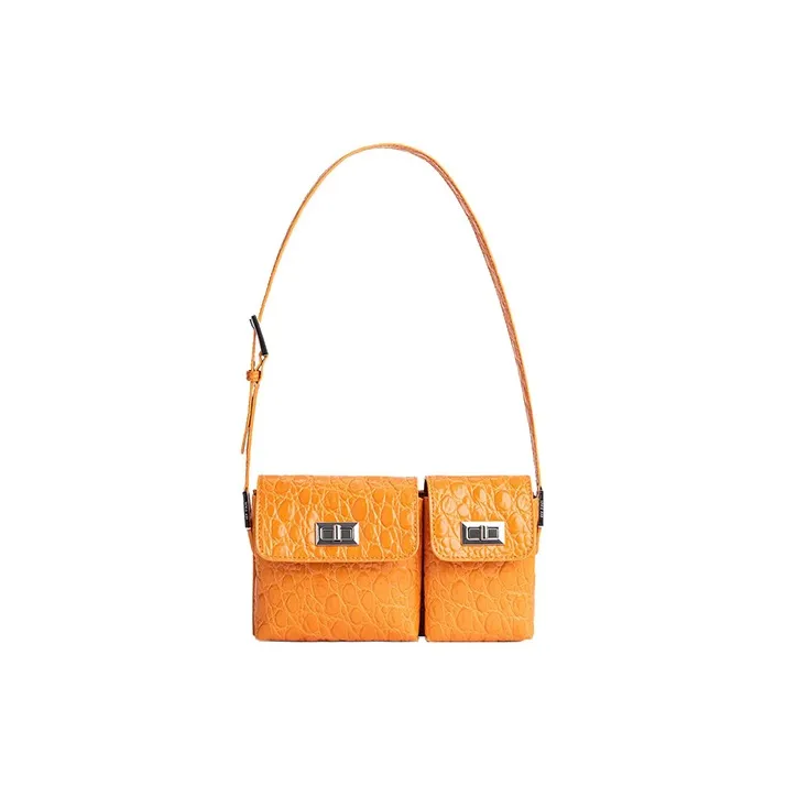 By Far Baby Billy Crocodile Embossed Cow Leather Crossbody Bag Shoulder Bag Women's Orange-0