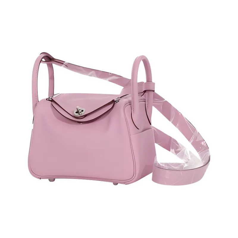 HERMES Lindy Swift Leather Portable Crossbody Bag, Shoulder Bag Mini Women's X9 Mauve Sylvestre Mallow Purple-1