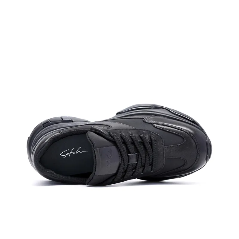Satchi Height Increasing Wear Resistant Slip Resistant Low Top Chunky Sneakers Women's Black 7cm-3