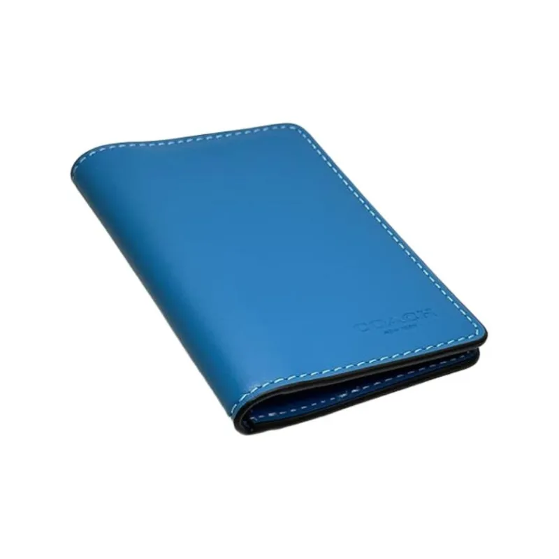 COACH Calfskin Coin Purse Wallet Mini Women's Bronze & Bright Blue-4