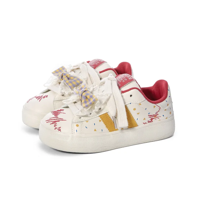 Lovely You Wear resistant And Lightweight Low Top Skateboard Shoes Women's Red Yellow-19