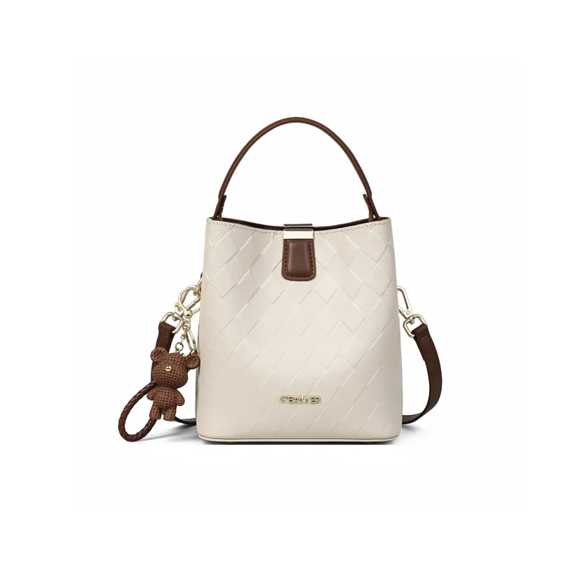 C°BANNER Cow Leather Bucket Bag, Shoulder Bag, Crossbody Bag, Handbag Medium Size Women's Ecru-2