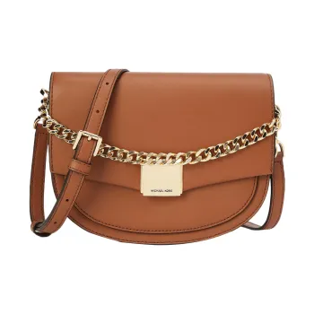 MICHAEL KORS Lita Cow Leather Saddle Bag Crossbody Shoulder Bag Medium Size Women's Brown