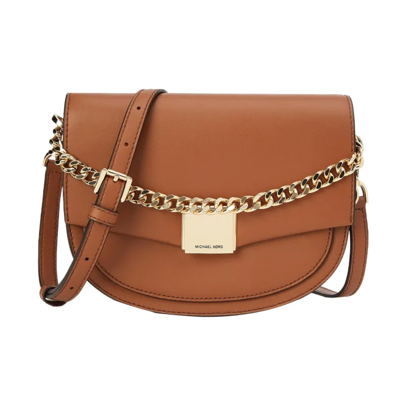 MICHAEL KORS Lita Cow Leather Saddle Bag Crossbody Shoulder Bag Medium Size Women's Brown-0