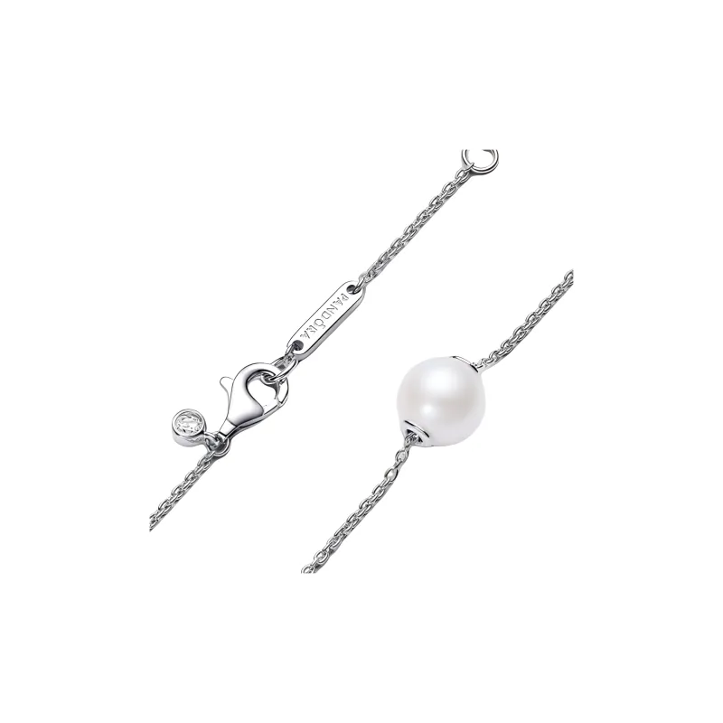 Pandora 925 Silver Pearl Synthetic Cubic Zirconia Necklaces Women's Silver-1