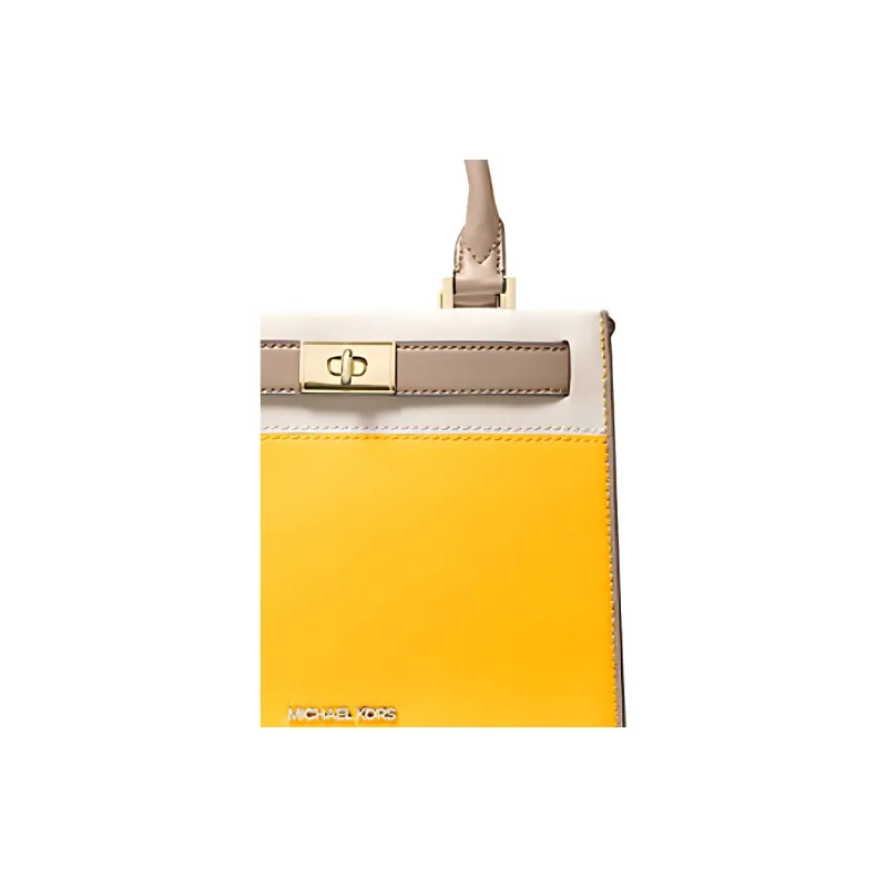 MICHAEL KORS Tatiana PU Trunk Handbag, Crossbody Bag Medium Size Women's Yellow & White-3
