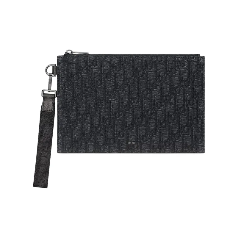 DIOR OBLIQUE Cotton Clutch Men's Black Gray-0