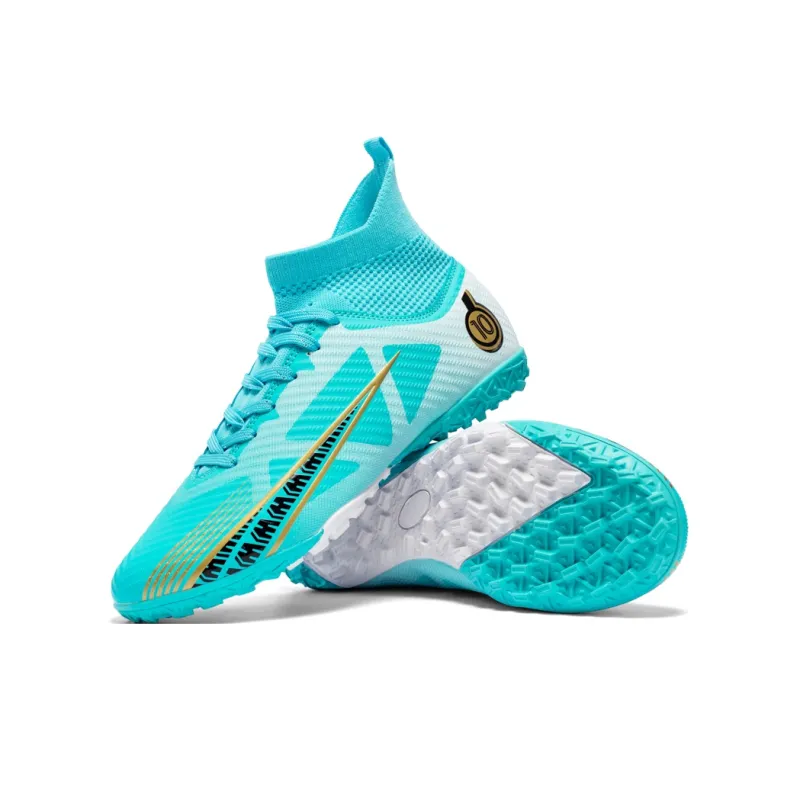 OFFER AITR Soccer Shoes Unisex High Top Aqua/White Gold/Black-2