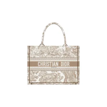 DIOR BookTote Cotton Tote Bag, Shopping Bag, Handbag Medium Size Women's Beige