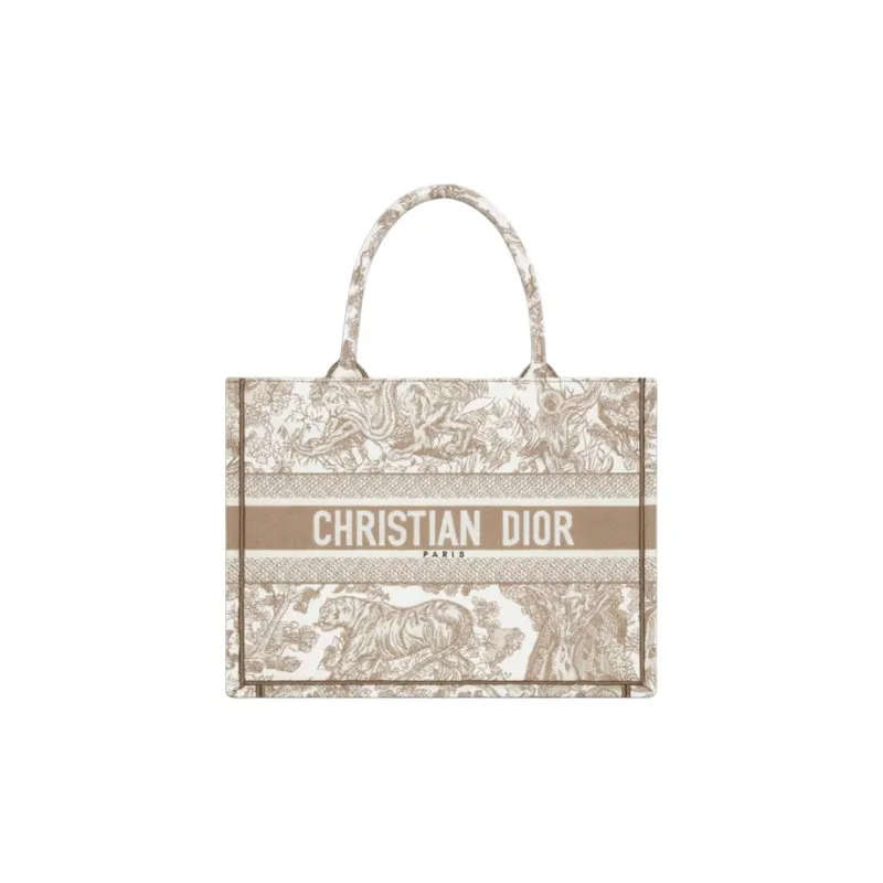 DIOR BookTote Cotton Tote Bag, Shopping Bag, Handbag Medium Size Women's Beige-0