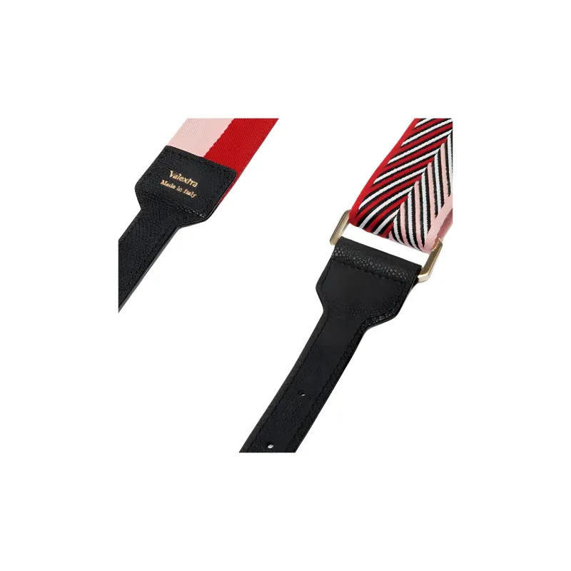 Valextra Fabric Bag Strap Women's Pink Peony & Love Red & Black-1