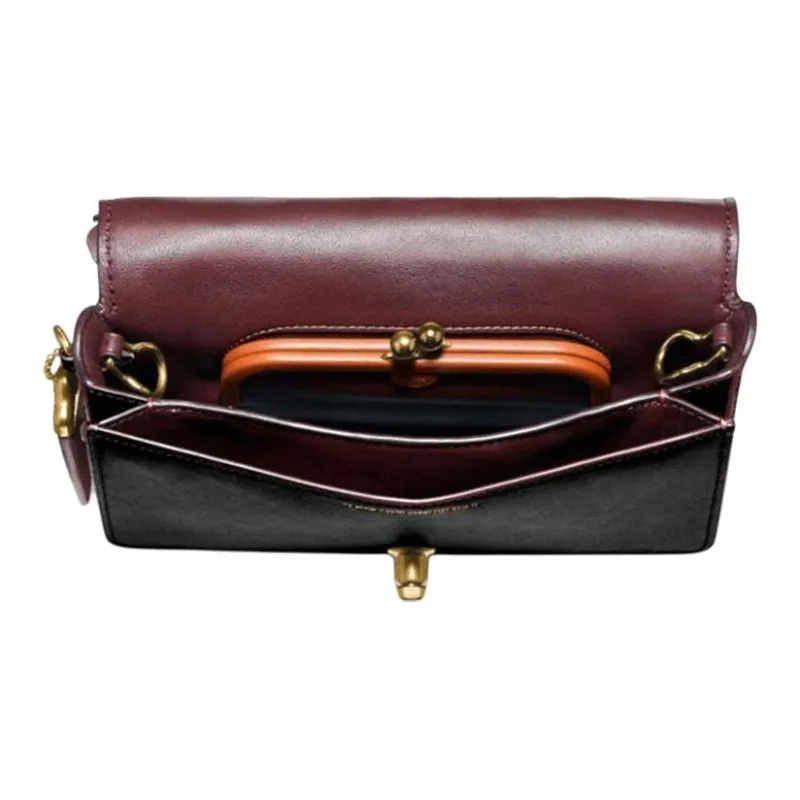 COACH Dinky Leather Shoulder Bag, Crossbody Bag Women's Black Purple-2