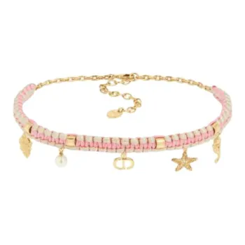 DIOR Resin, Gold Plated, Metal, Fabric Necklaces Women's Pink