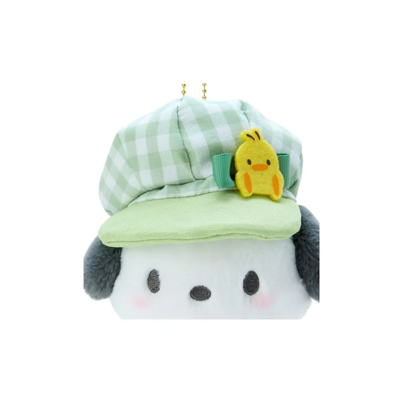 Sanrio Pochacco Colorful Plaid Newsboy Cap Dolls Plush Pendant 19cm Height-3