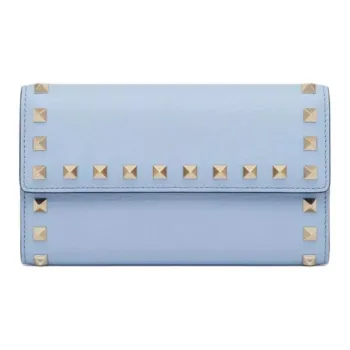 Valentino ROCKSTUD Grained Calfskin Wallet Women's Sky Blue