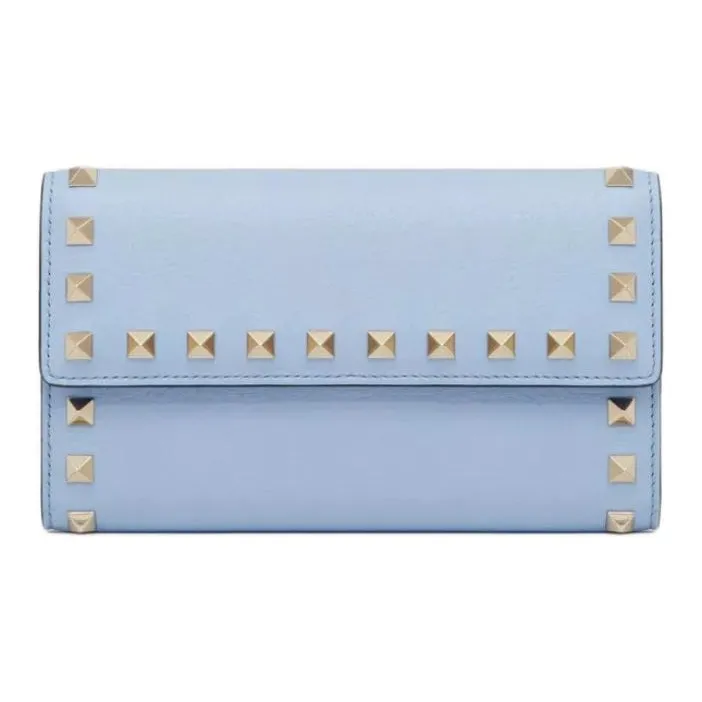 Valentino ROCKSTUD Grained Calfskin Wallet Women's Sky Blue-0