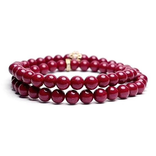 MOUNTAINS AND MANS Cinnabar New Chinese Style Stackable Good Luck Beaded Bracelet Unisex-16
