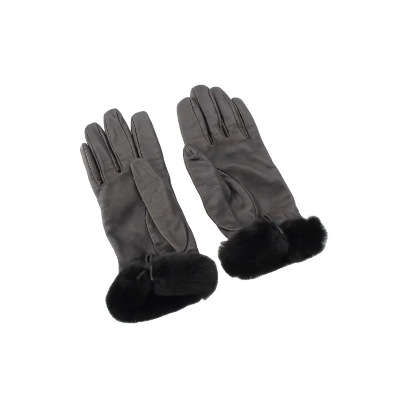 HERMES Small Shearling Gloves Women's Black-1