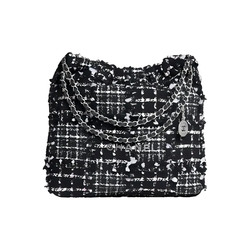 CHANEL 22Bag Soft Woolen Handbag, Shoulder Bag Medium Size Women's Black & Multicolor-0