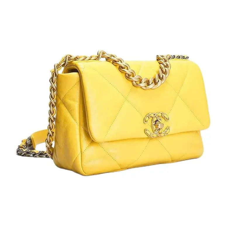 CHANEL 19Bag Lambskin Shoulder Bag Crossbody Bag Small Size Women's Yellow-1