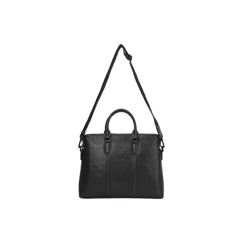 PIERRE CARDIN Top Grain Cow Leather Large Capacity Portable Crossbody Bag Tubas Men's Black-3