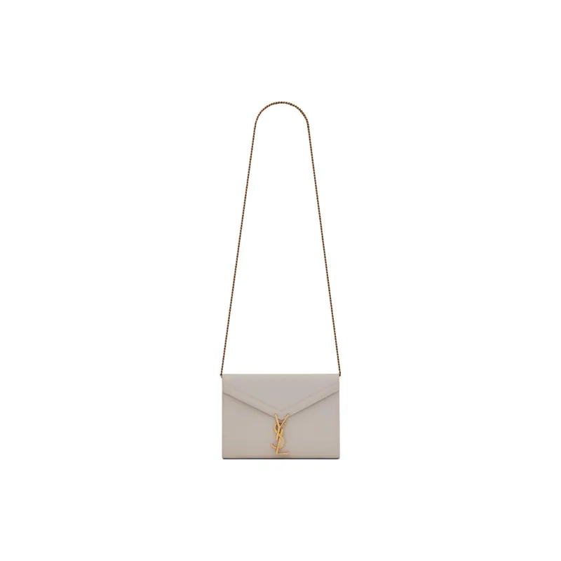 SAINT LAURENT CASSANDRA Cow Leather Envelope Bag, Shoulder Bag, Crossbody Bag Women's Vintage White & Red-0