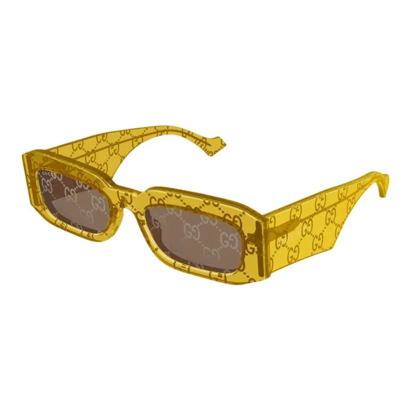 GUCCI Recycled Acetate Rectangular Sunglasses Women's Yellow-0