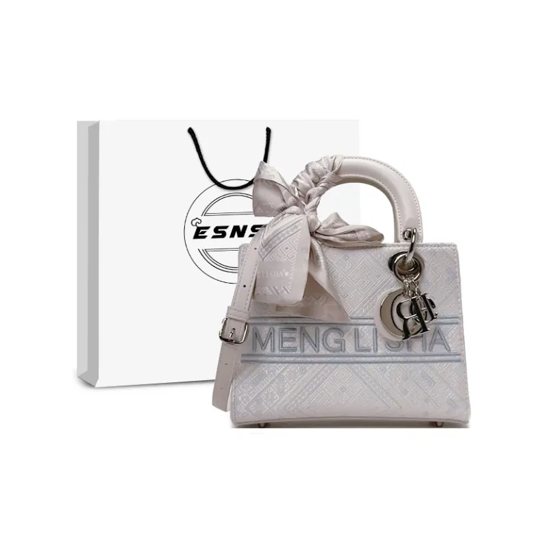 ESNSY Zhuangjin Lady Dior Bag, Shoulder Bag, Crossbody Bag, Handbag Women's Silver Purple/Pure White-6