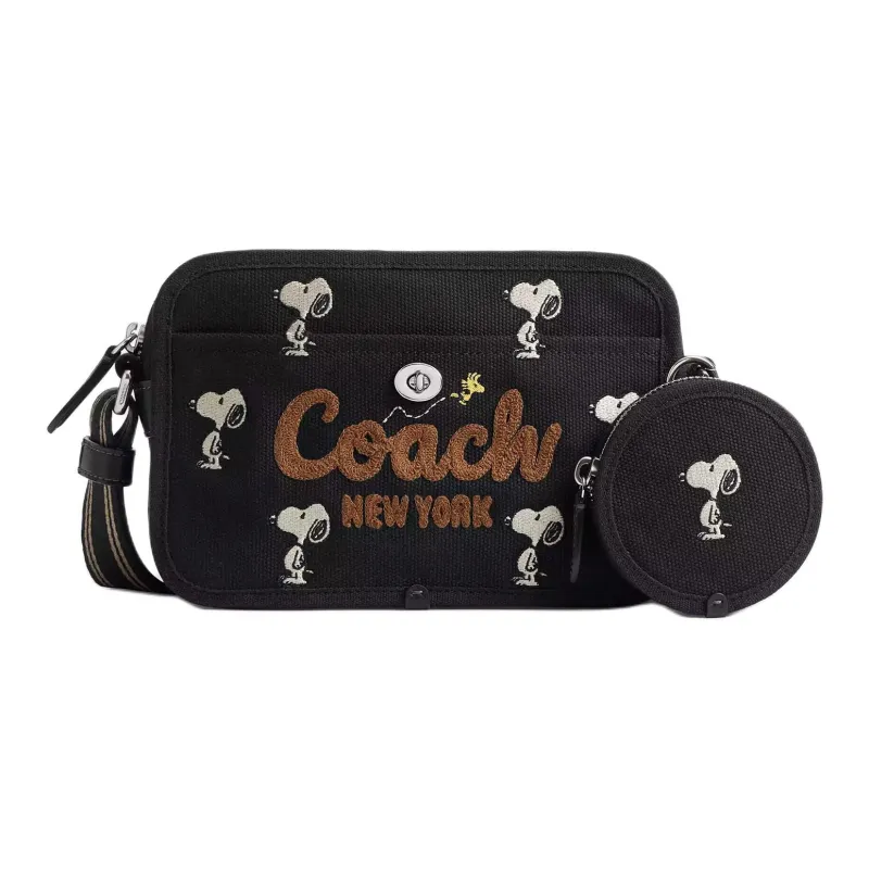 COACH PEANUTS Collaboration Canvas Camera Bag, Shoulder Bag Trumpets Women's Black-0
