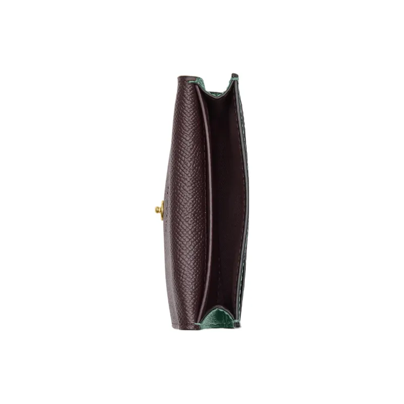 COACH Flap Card Case Cross-Stitch Leather Wallets Card Holders Mini Women's Black Pine-1
