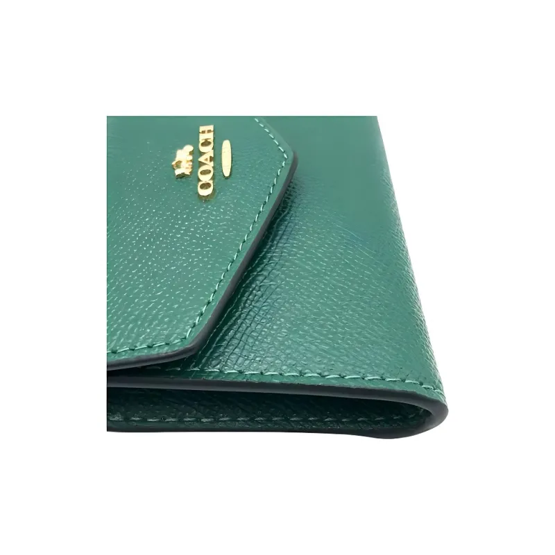 COACH Flap Card Case Cross-Stitch Leather Wallets Card Holders Mini Women's Black Pine-4