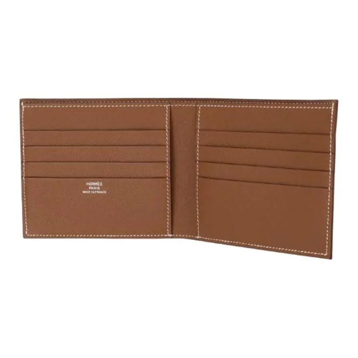 HERMES Epsom Leather Card Holder Wallet Unisex 37 Gold Gold Brown-2