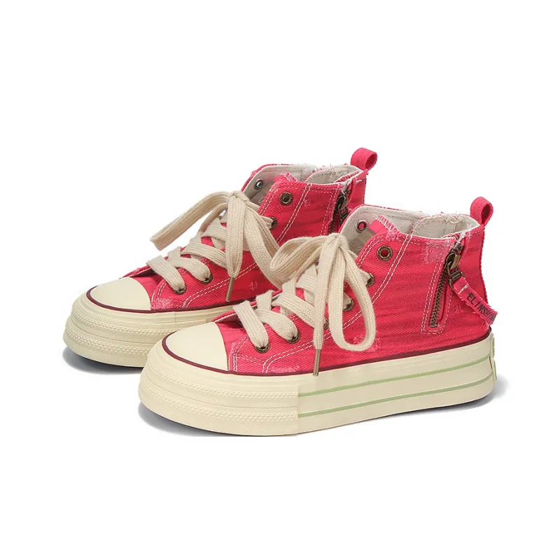 Yobn Anti Slip Wear Resistant High Top Skateboard Shoes Women's Red-2