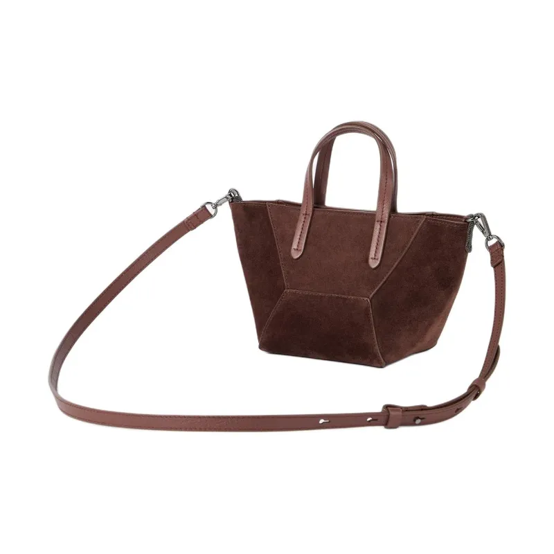 Brunello Cucinelli Suede One Shoulder Handbag Mini Women's Dark Purple Red-1