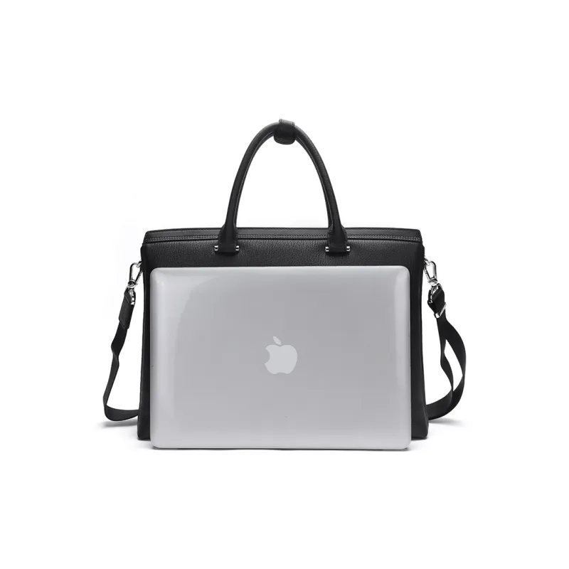 Satchi Cow Leather Briefcase Large Size Men's Black-6