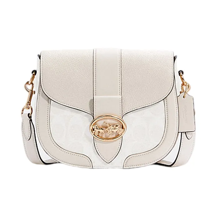 COACH Georgie Canvas With Leather Bacchus Bag Shoulder Bag Saddle Bag Crossbody Bag Small Size Women's Ecru-0