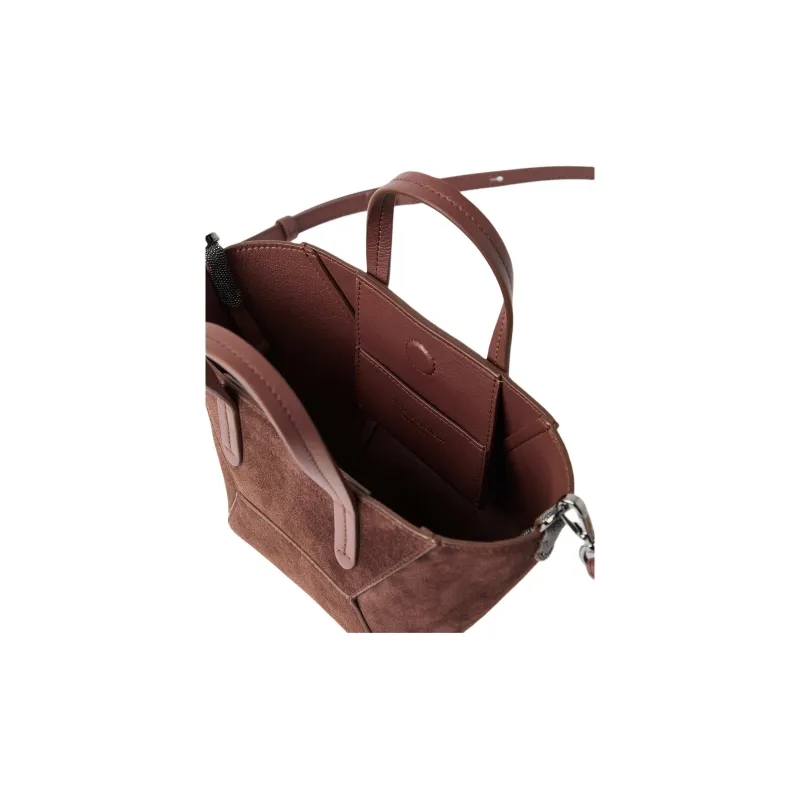 Brunello Cucinelli Suede One Shoulder Handbag Mini Women's Dark Purple Red-3
