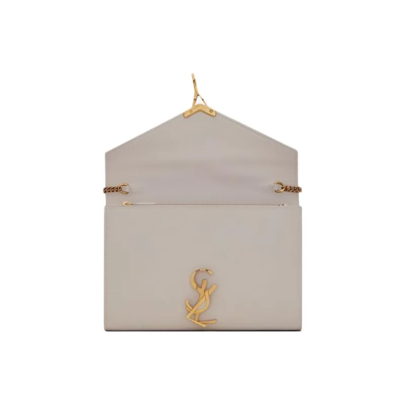 SAINT LAURENT CASSANDRA Cow Leather Envelope Bag, Shoulder Bag, Crossbody Bag Women's Vintage White & Red-6