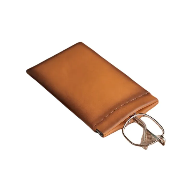 OUZIHUANG Top Grain Cow Leather Storage Bag Unisex Brown & Spray Color-2