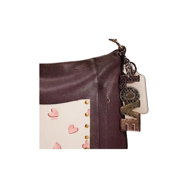 COACH Scout Polished Pebbled Leather Shoulder Bag Crossbody Bag Handbag Large Size Women's Light Gold & Fuchsia-3