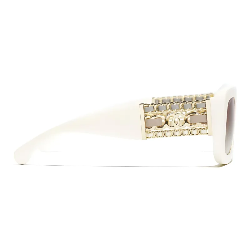 CHANEL Acetate Irregular Shape Sunglasses Women's White-2