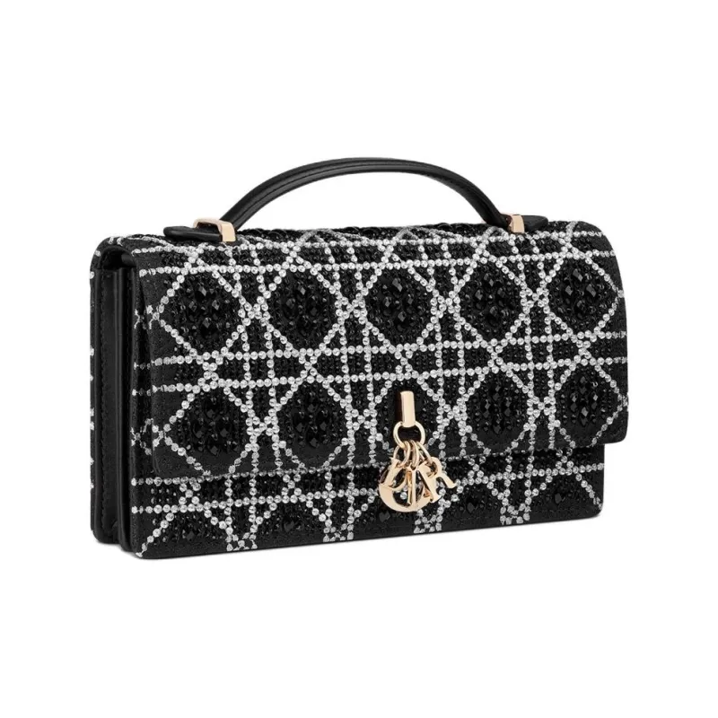 DIOR My Dior Cotton One Shoulder Handbag Mini Women's Black-2