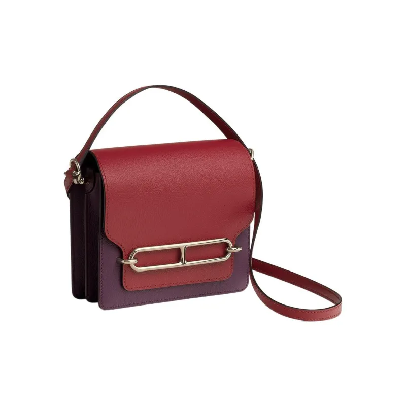 HERMES Roulis Evercolor Calfskin Shoulder Bag, Crossbody Bag Mini Women's Blackcurrant Purple & Garnet Red-1
