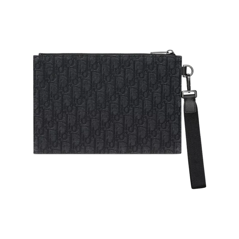 DIOR OBLIQUE Cotton Clutch Men's Black Gray-1