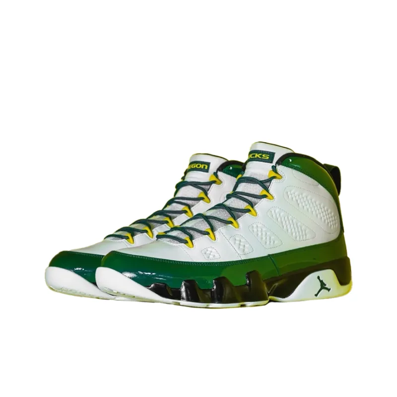 Jordan Air Jordan 9 Anti-Slip Wear-Resistant Mid-Top Basketball Shoes Unisex White Green-1